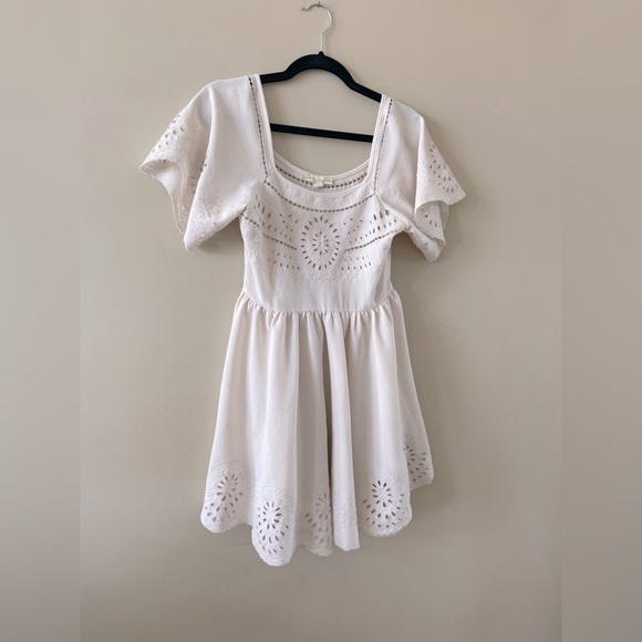 Anthropologie Staring at Stars White Eyelet Fit and Flare Boho White Dress Size - Picture 10 of 10